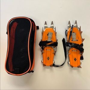 Black Diamond + grivel crampons + BD ice axes + BD ski poles + dry bag